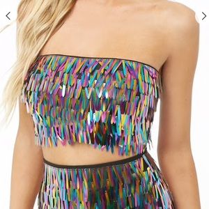 Multicolor Fringe Sequin Tube Top